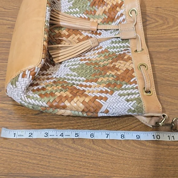 Genuine Leather Woven Bucket Bag Boho Tassel Drawstring Convertible Crossbody - Picture 12 of 12